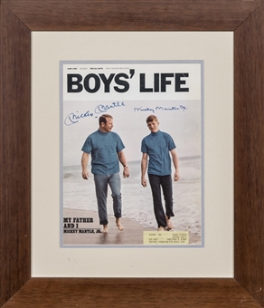 Mickey Mantle and Mickey Mantle Jr. Dual Signed Copy of 1969 Boys Life Magazine In Framed Display (PSA/DNA)